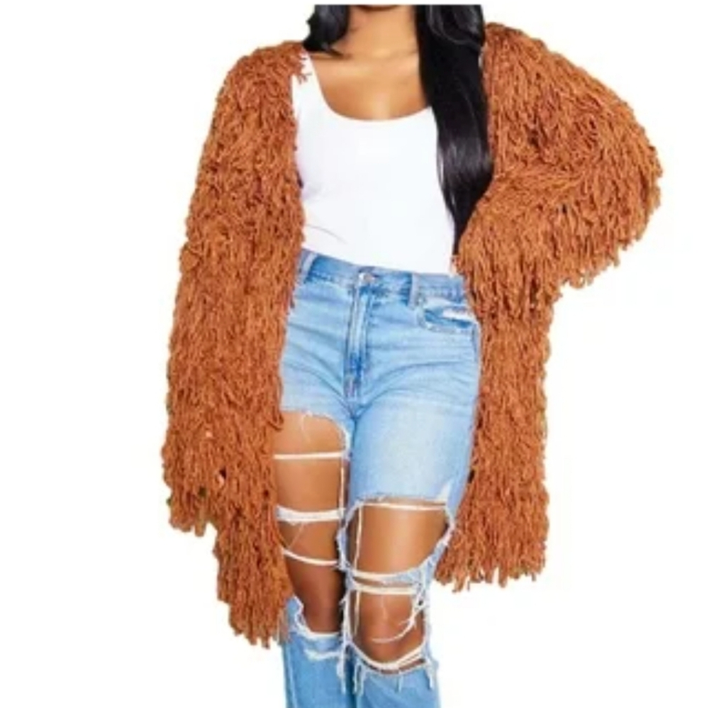 Love Sense Fringe Cardigan Mocha size M/L